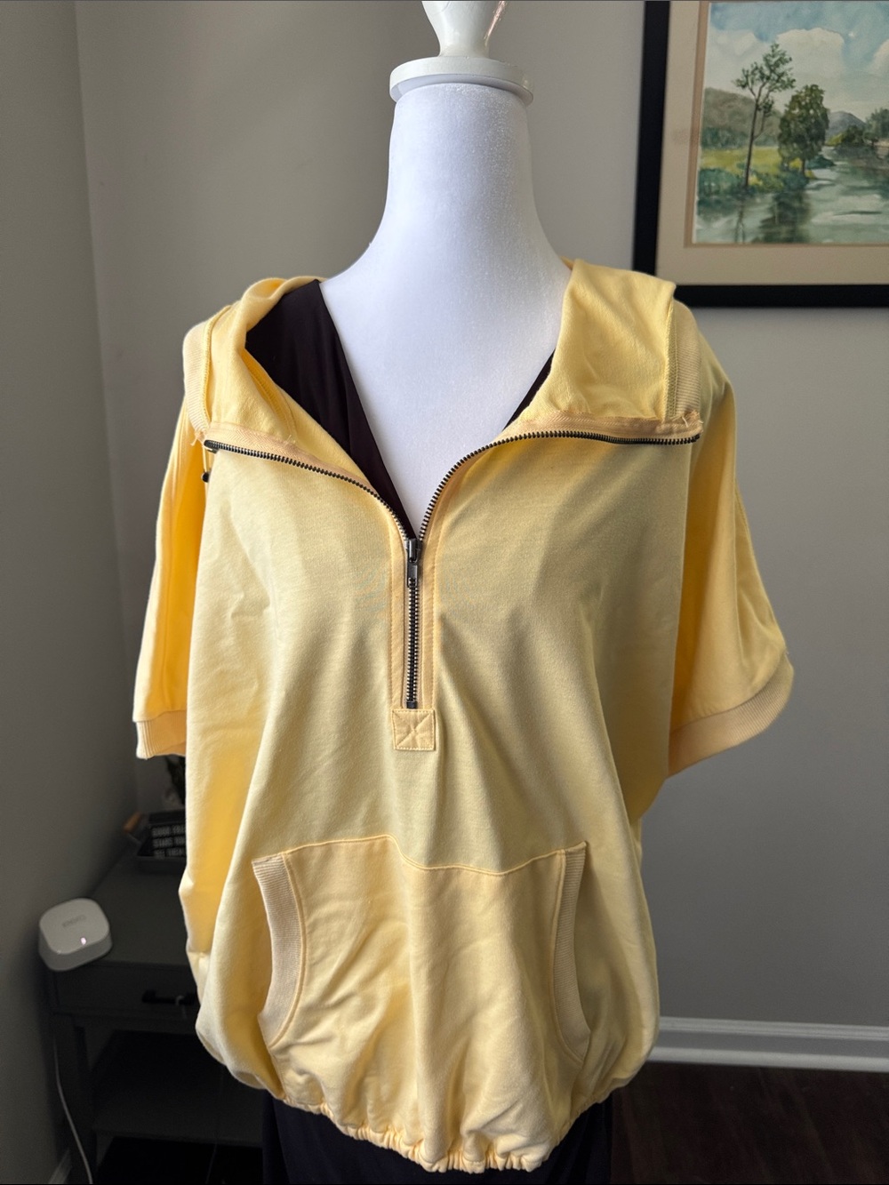 BiBi Pale Yellow Half-Zip Short Sleeve Hooded Pullover